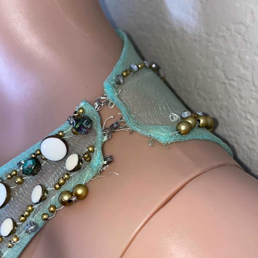 Vintage Rachel Allan dress maxi mermaid style beaded sea foam green SZ 2 formal - Picture 11 of 16